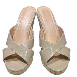 Kelsi Dagger Open Toe Patent Leather Criss Cross Strap Espadrille Wedge Size 8.5